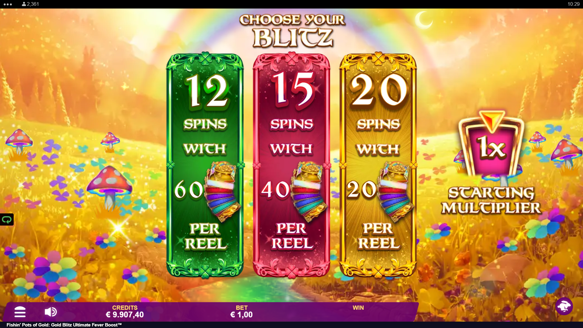 Fishin' Pots of Gold: Gold Blitz Ultimate Fever Boost free spins trigger screen