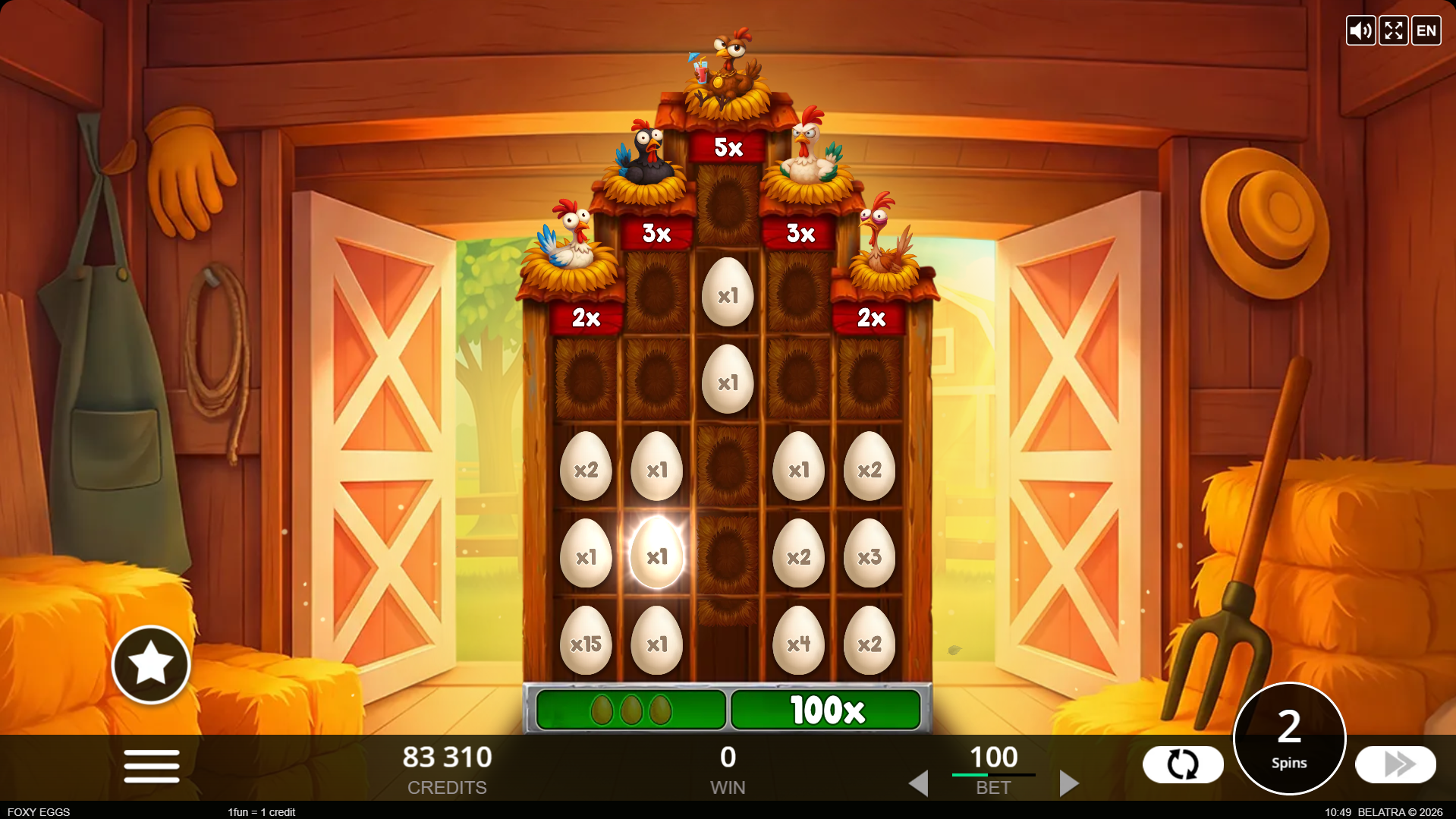 Foxy Eggs HOLD AND WIN Bonus gameplay with locked egg symbols and respin counter