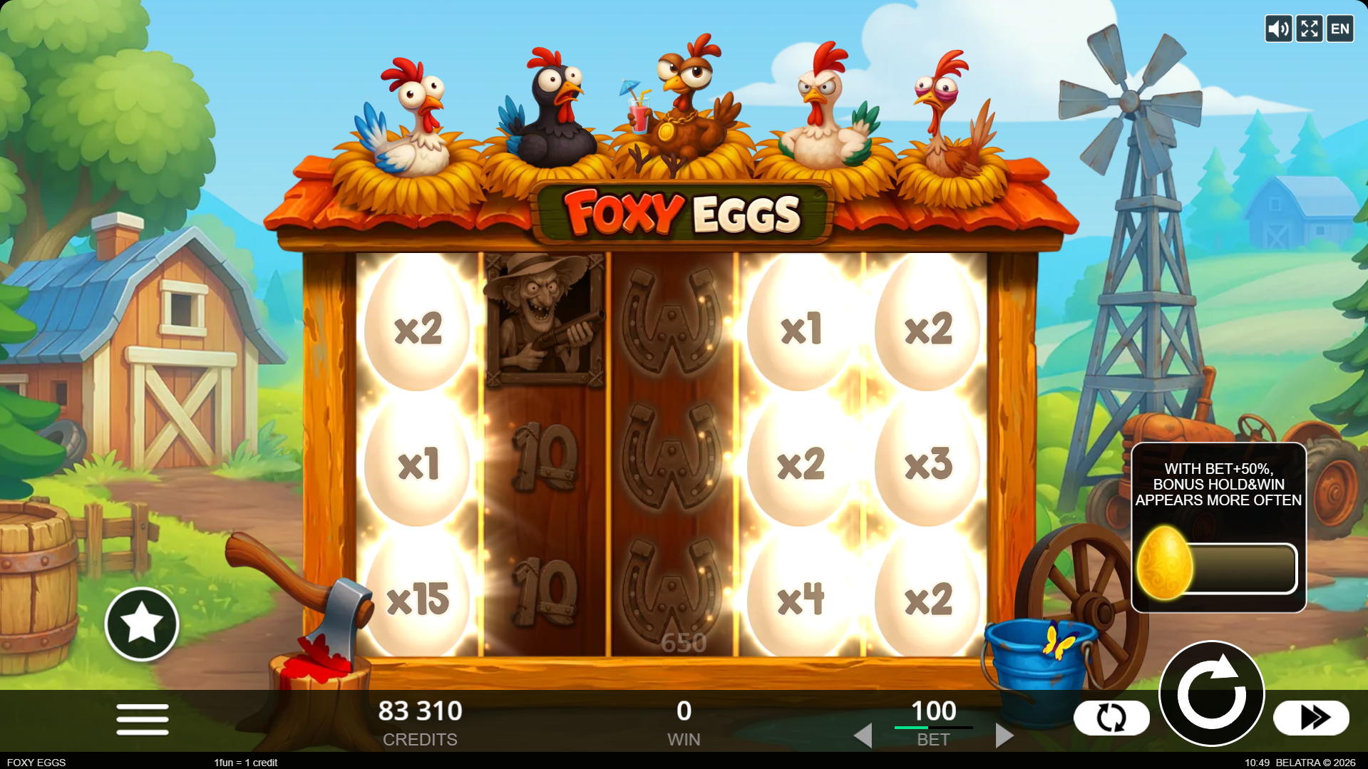 Foxy Eggs HOLD AND WIN Bonus trigger with 6 or more egg symbols landing