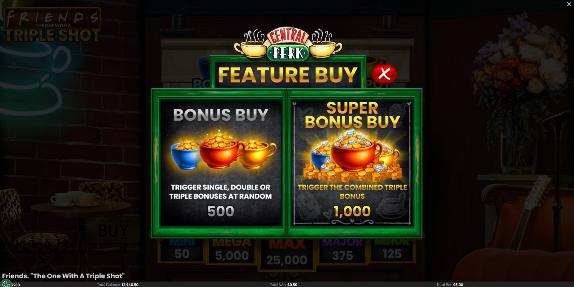 Friends: The One With A Triple Shot bonus buy options menu