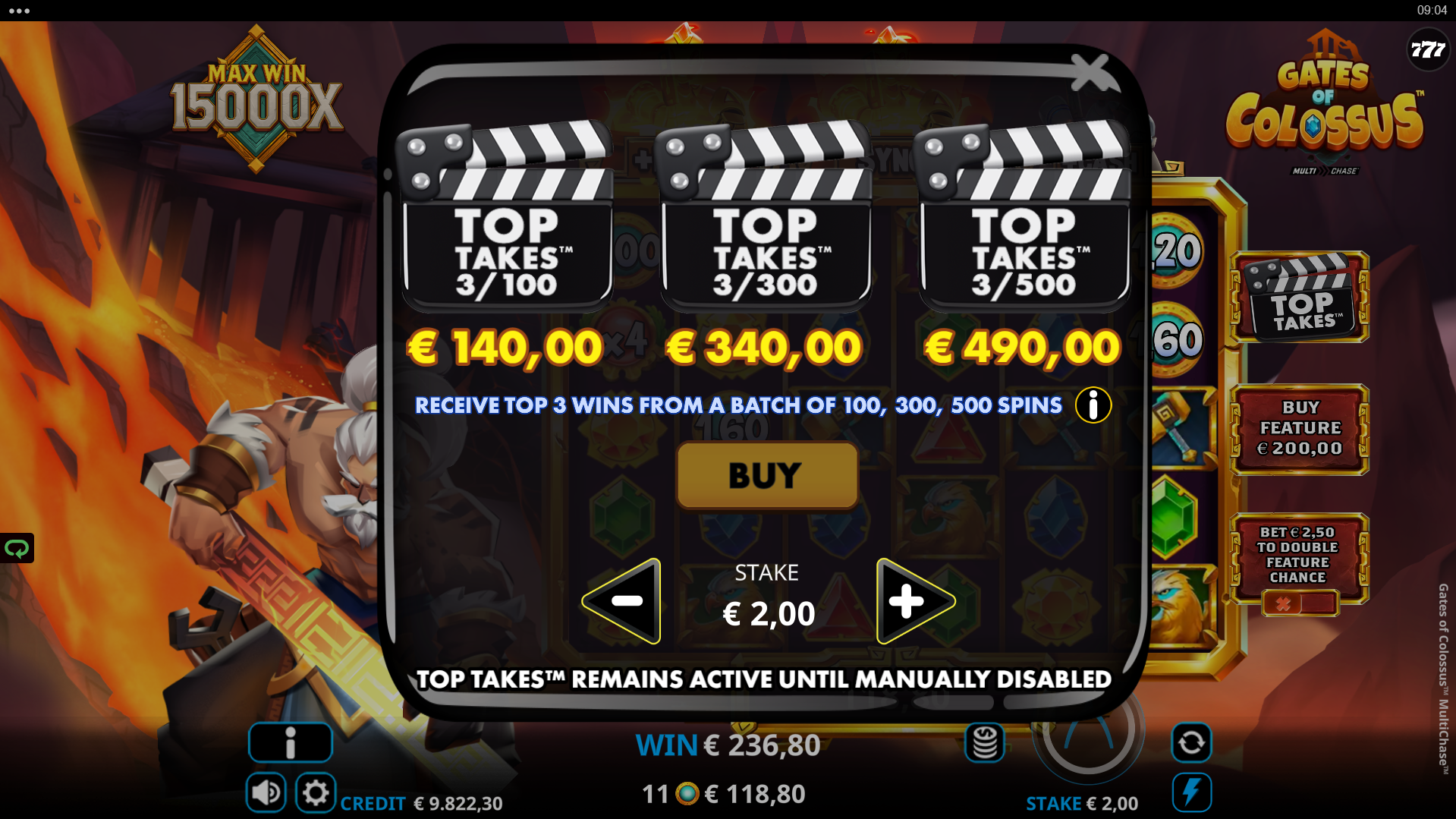Gates of Colossus MultiChase Top Takes feature selection screen