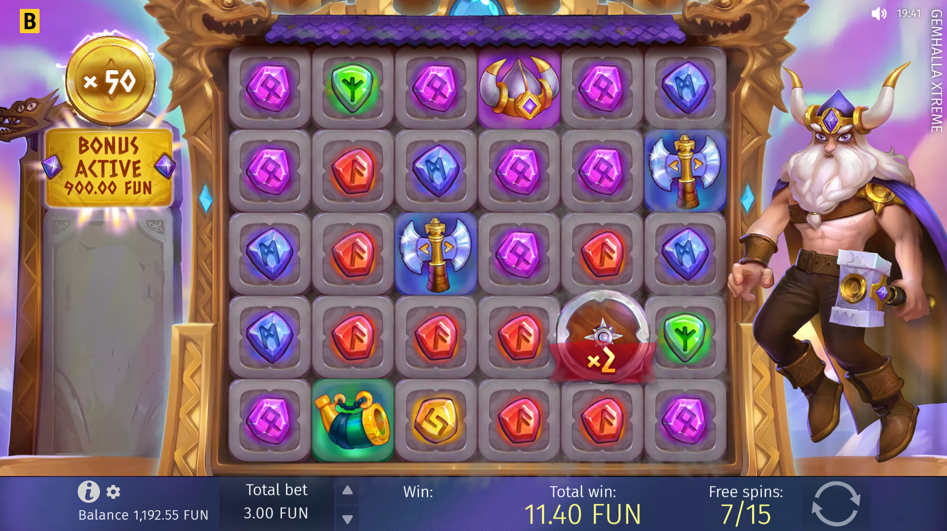 Gemhalla Xtreme Godlike Bonus starting with a 50x multiplier