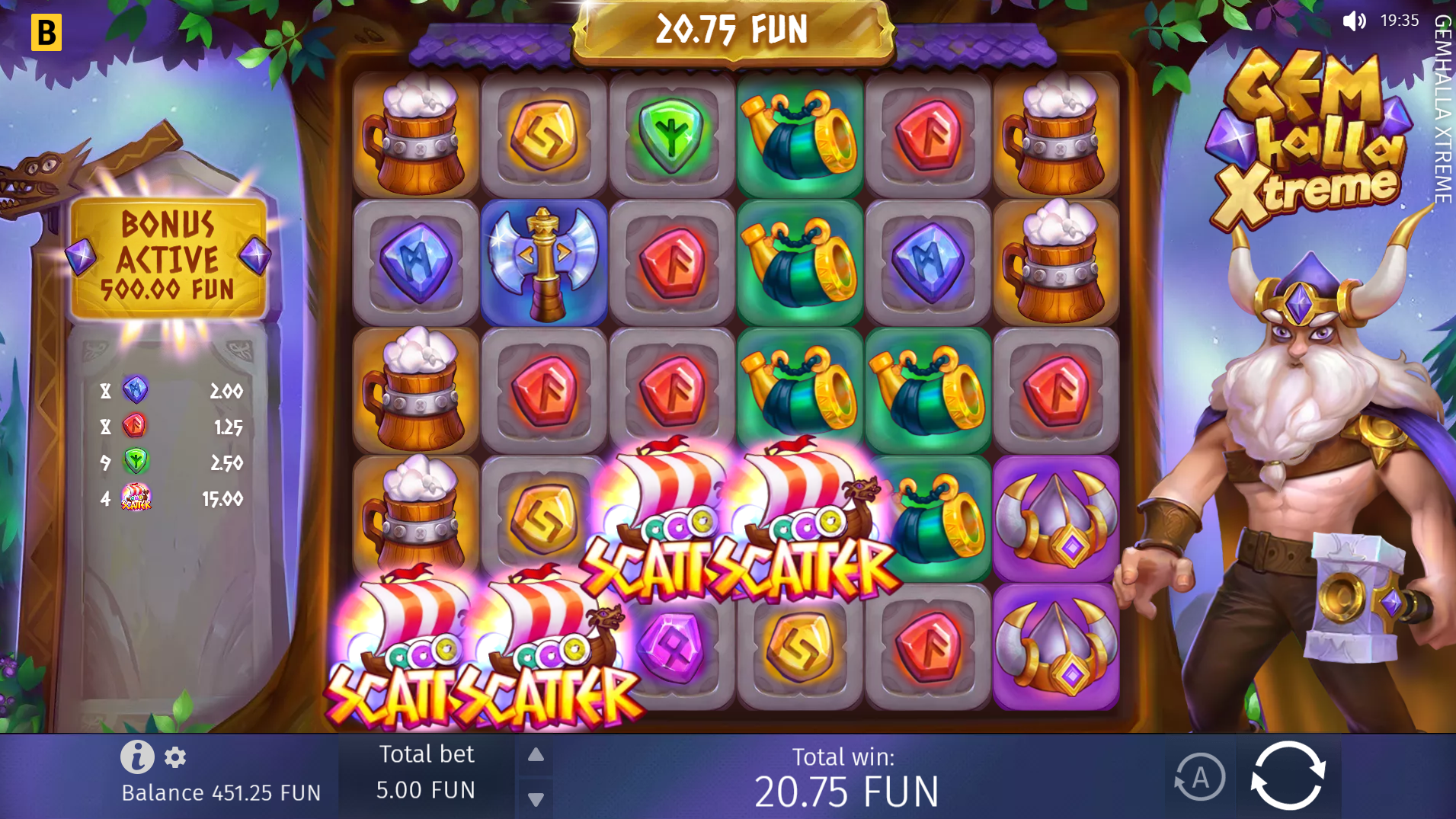 Gemhalla Xtreme Thunderous Bonus feature in action