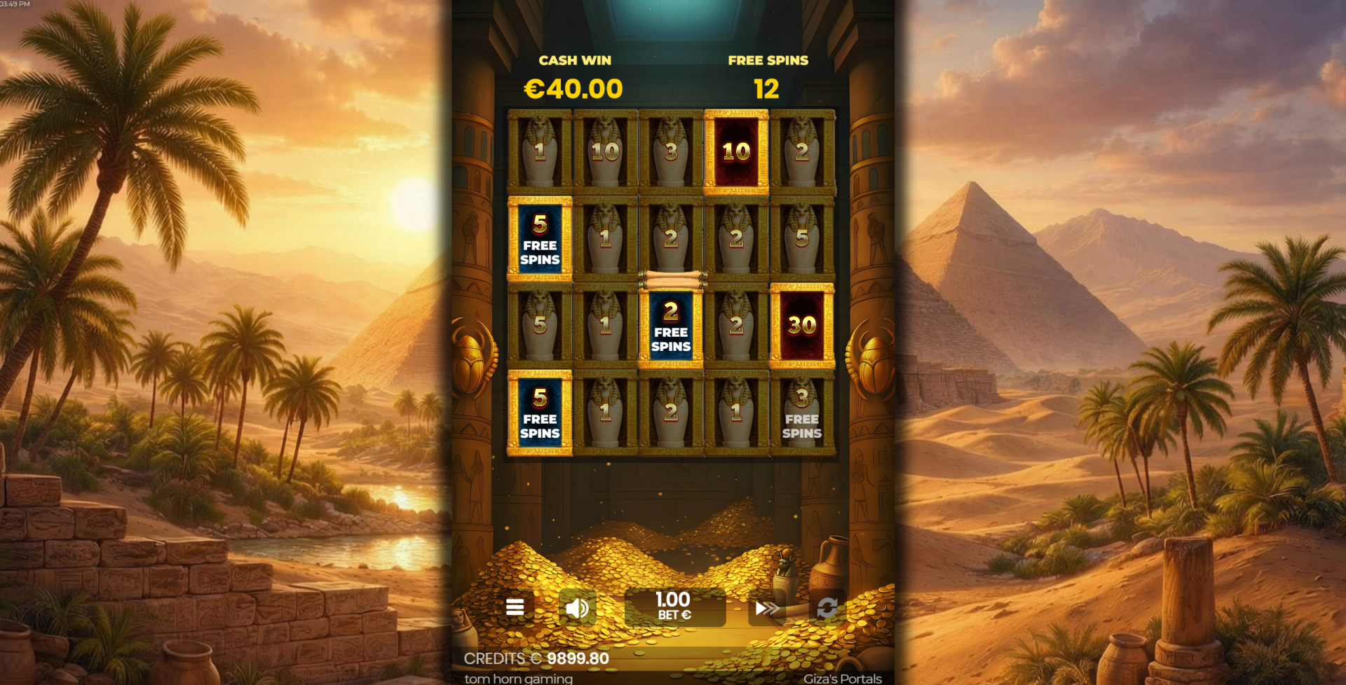 Giza's Portals pick your free spins selection screen