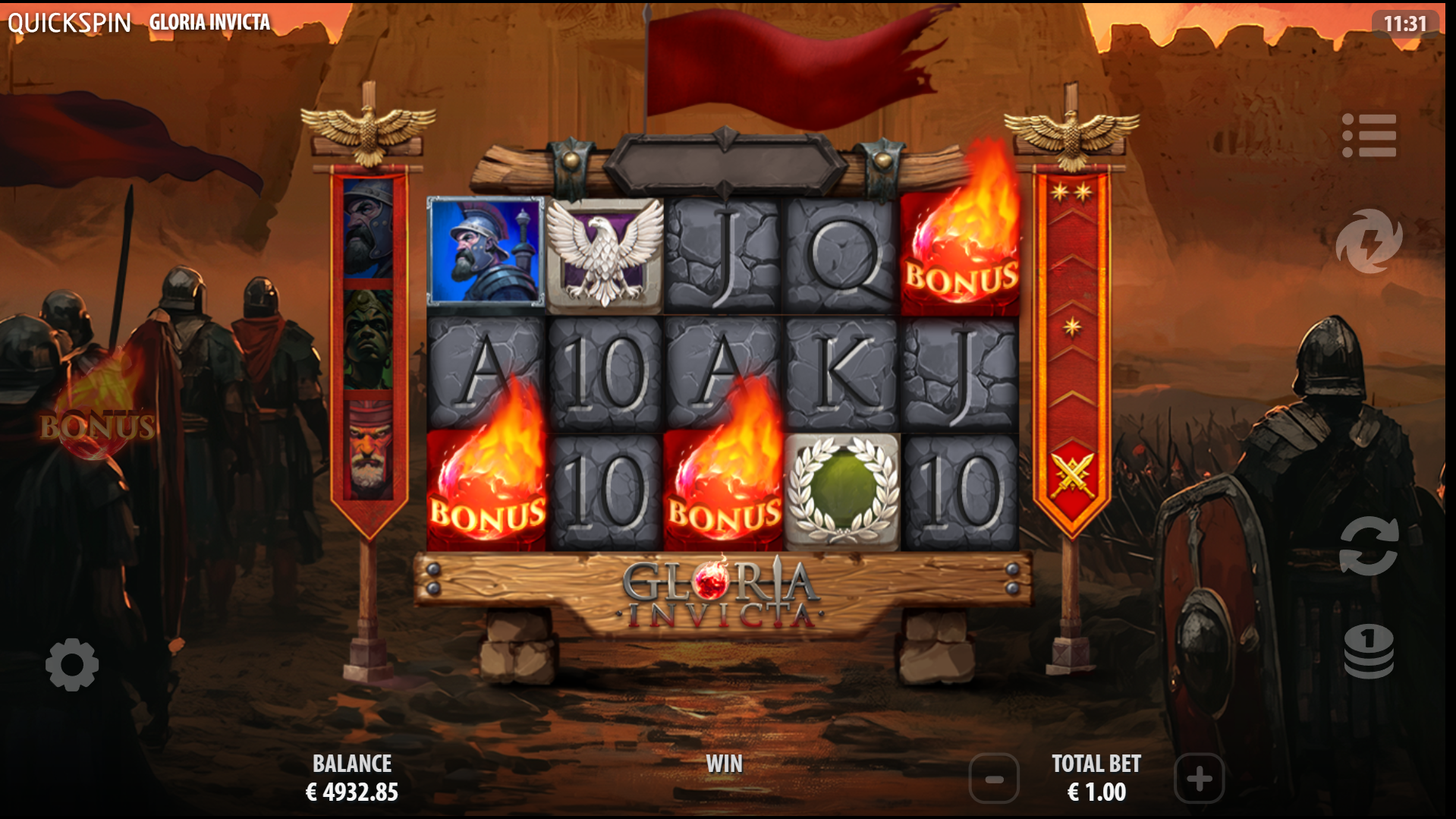 Gloria Invicta Fireball Bonus symbol trigger activating the bonus round