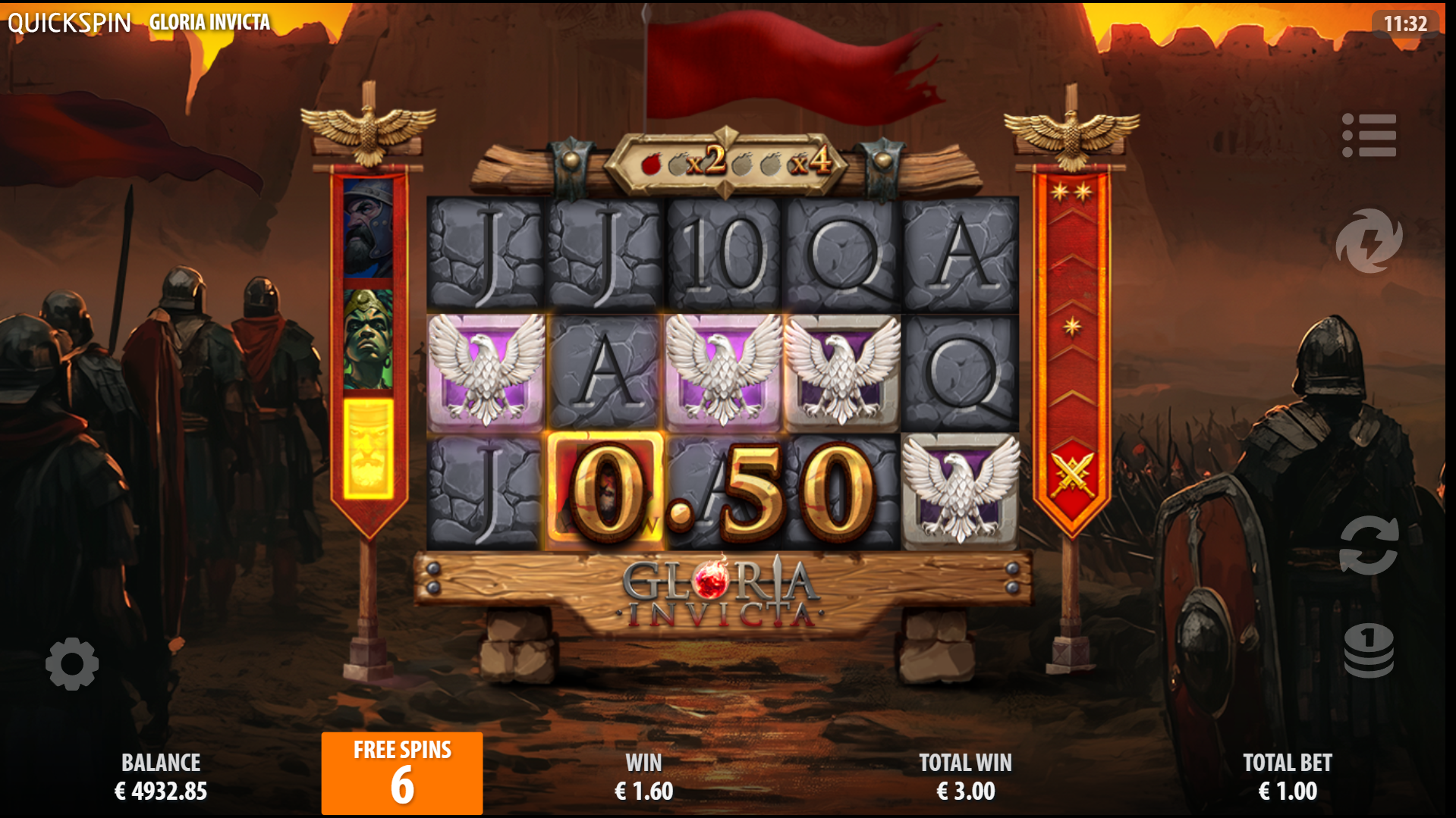 Gloria Invicta Free Spins Bonus feature