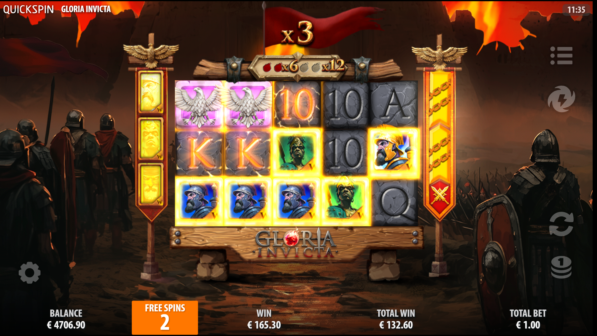 Gloria Invicta Ultra Bonus Game free spins feature in action