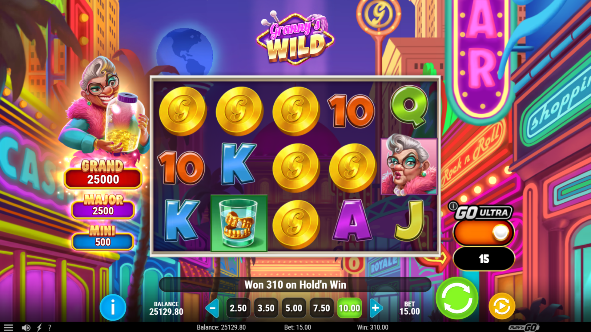 Granny's Wild HOLD'N WIN bonus triggered with 6 coins locked on the reels