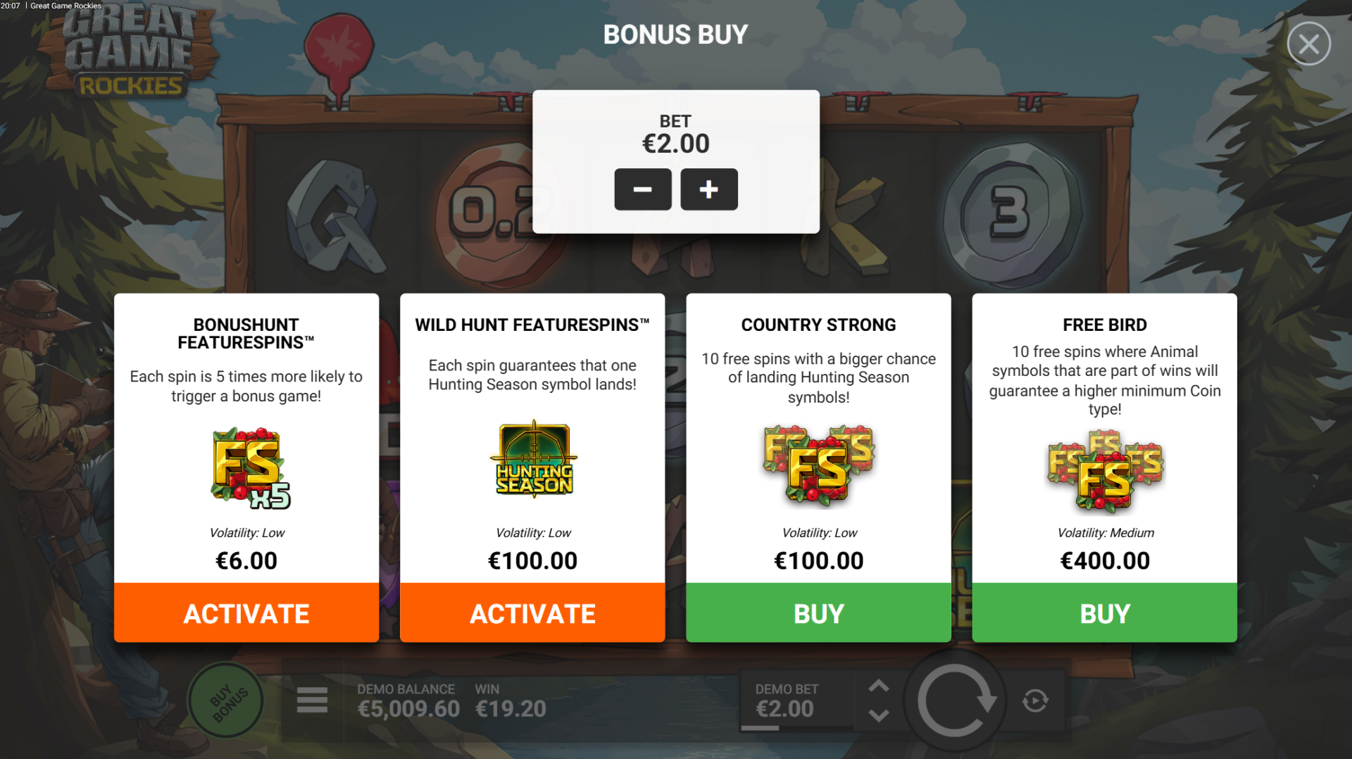 Great Game Rockies bonus buy options menu