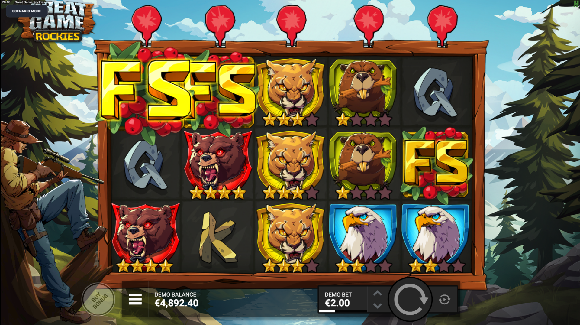 Great Game Rockies Country Strong free spins triggered with 3 scatters
