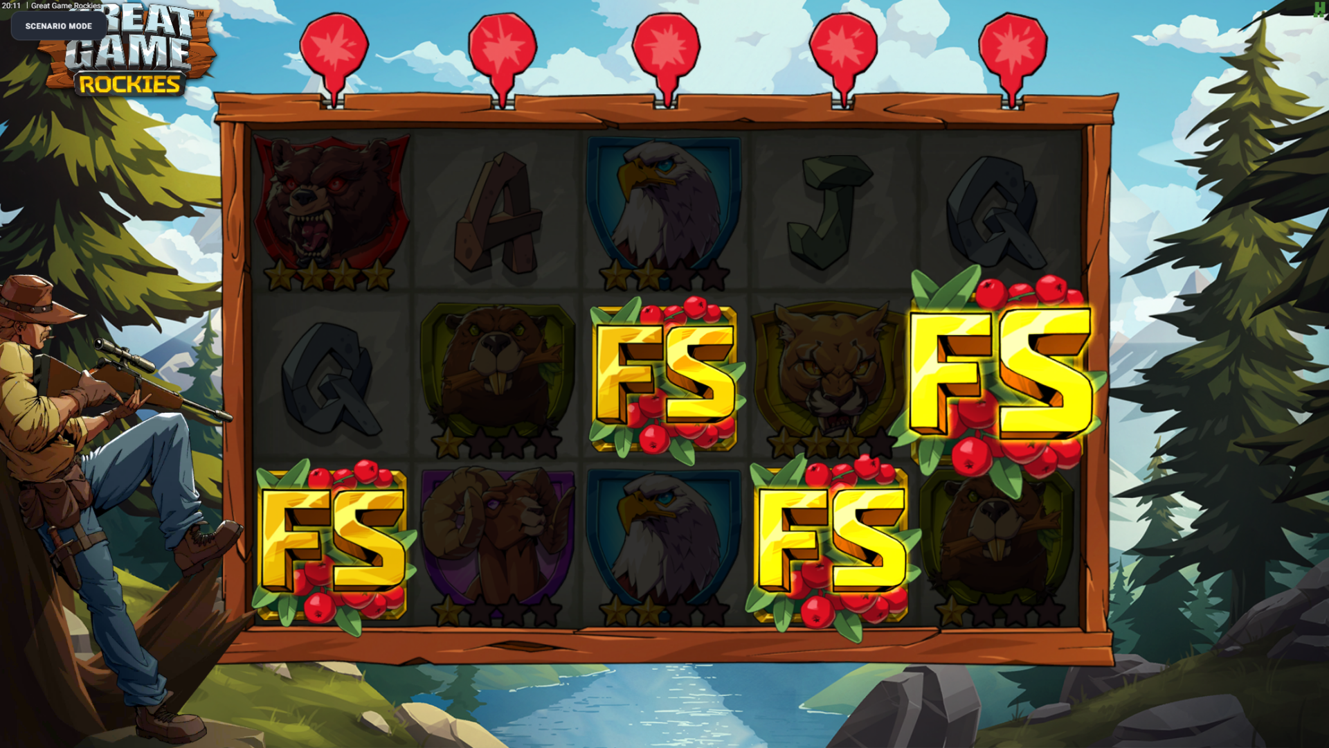 Great Game Rockies Free Bird bonus triggered with 4 scatter symbols