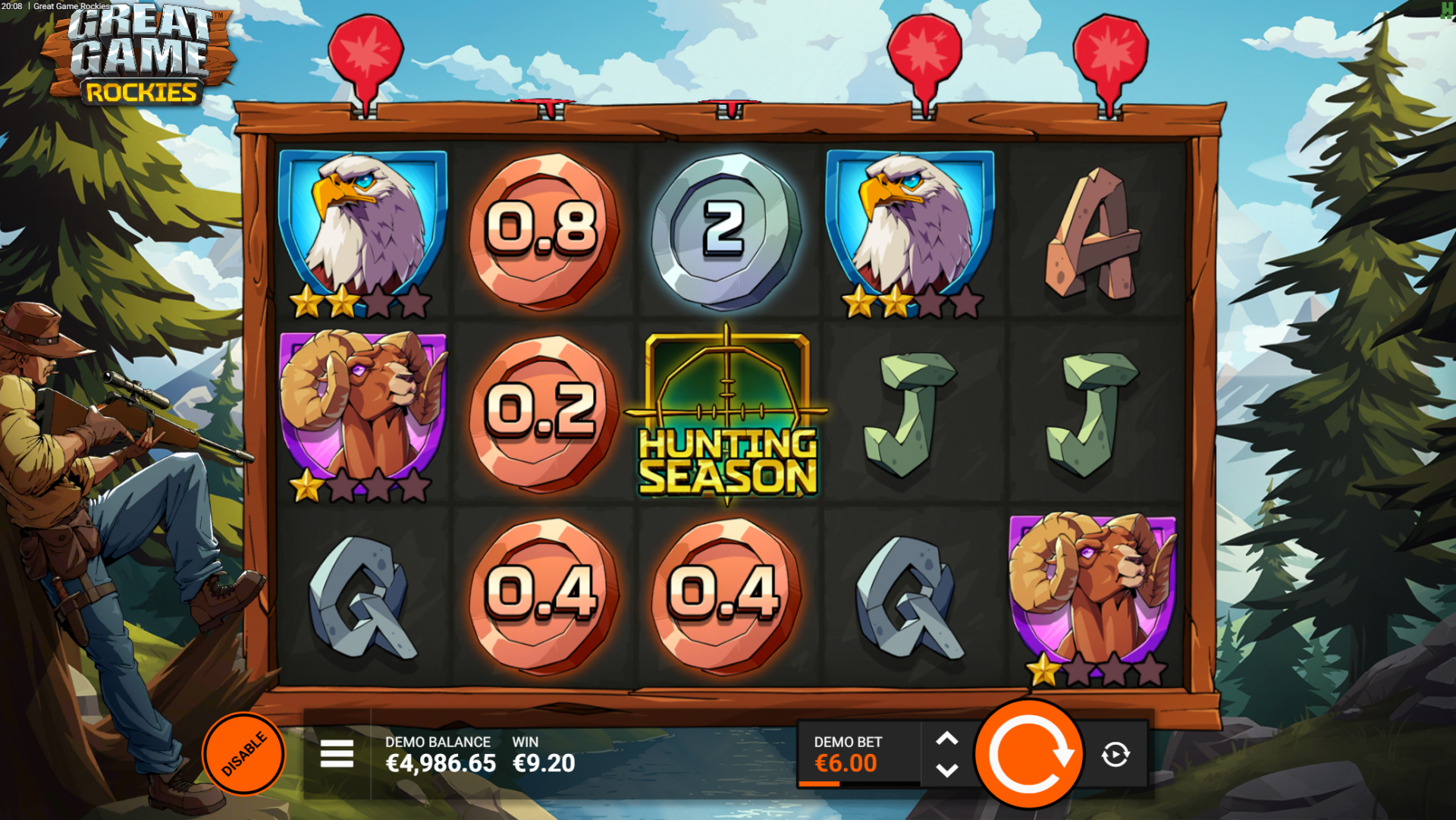 Great Game Rockies Wild Hunt feature spins in progress
