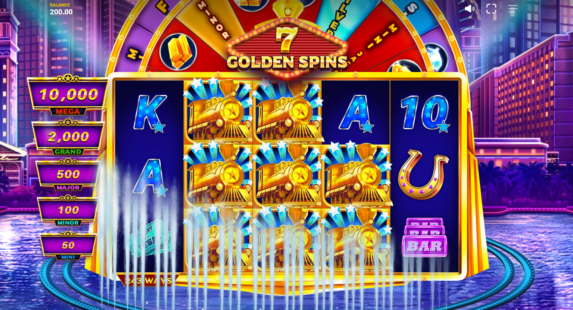 Jackpot Train Golden or Diamond Spins feature showing high-value mark collection