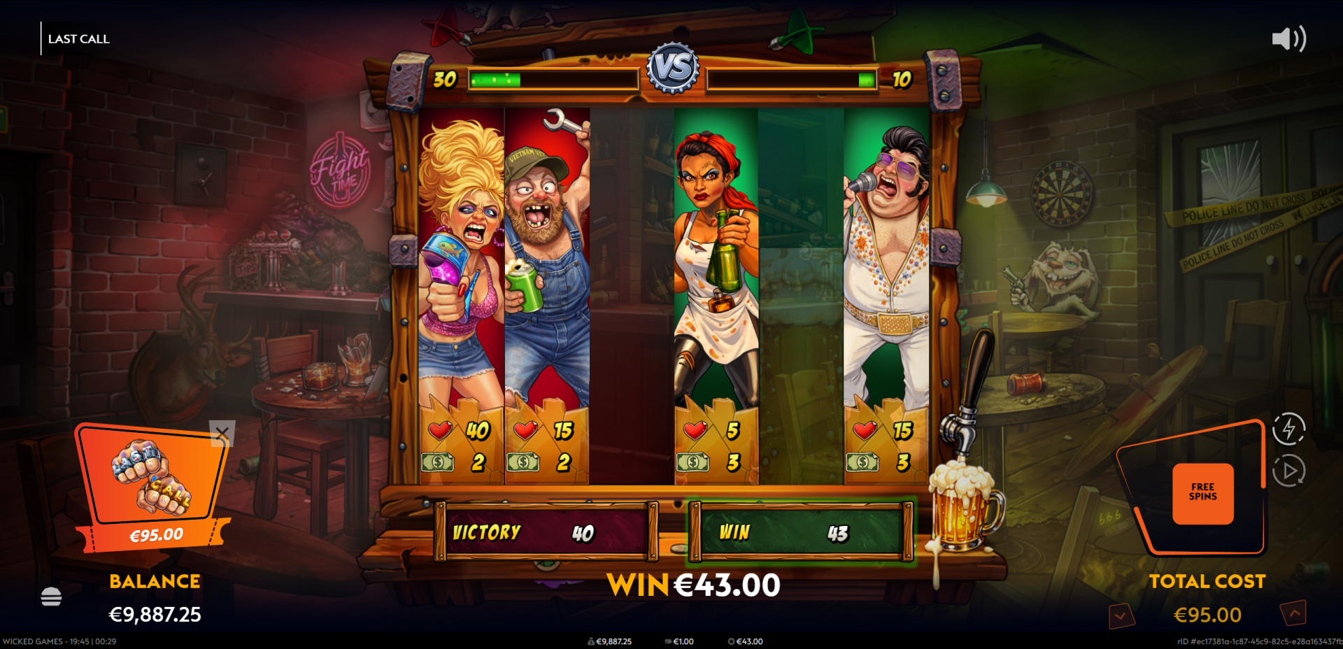 Last Call slot Pick A Fight Bonus Win screen