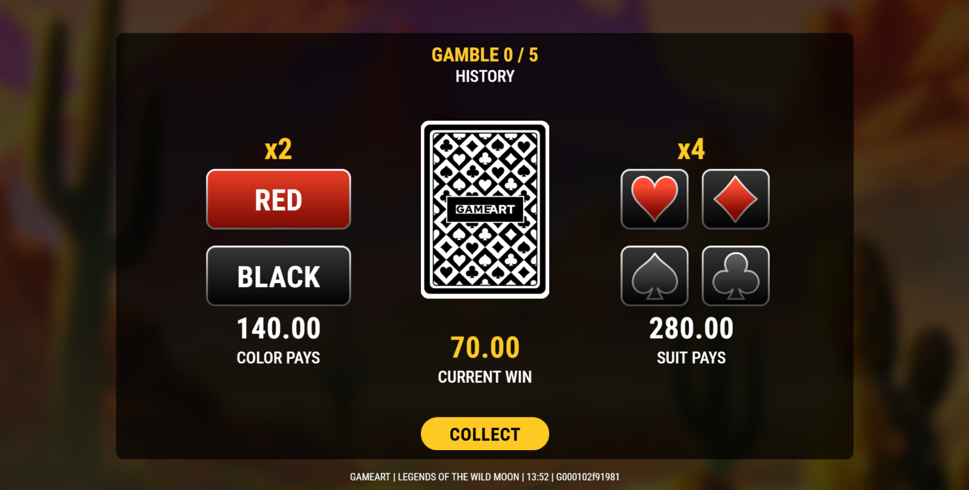 Legends of the Wild Moon gamble feature option