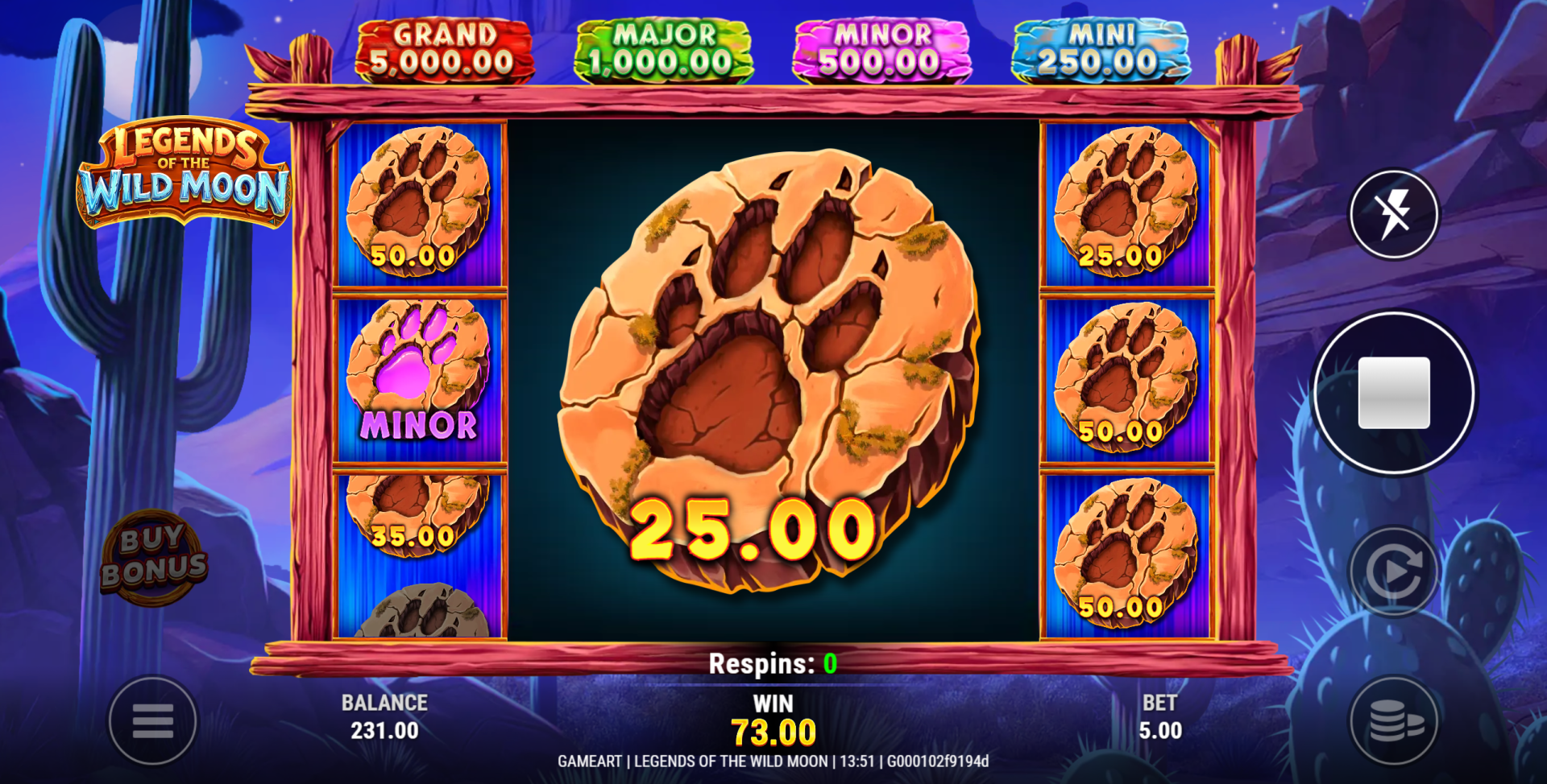 Legends of the Wild Moon respin feature in action