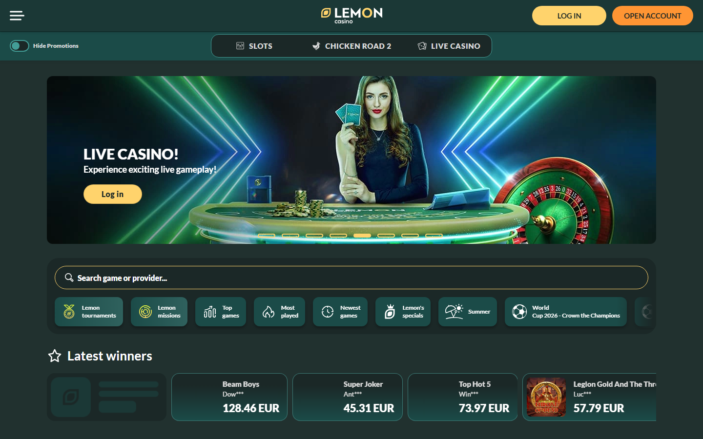 Lemon Casino Homepage