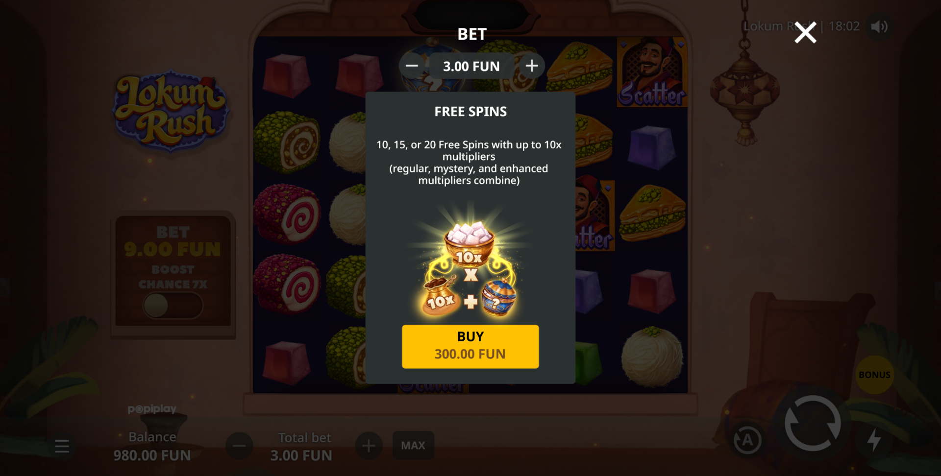 Lokum Rush bonus buy option screen showing purchase options
