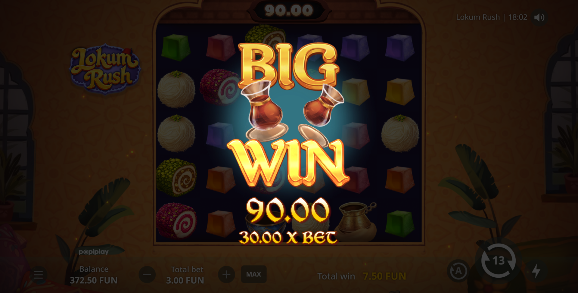 Lokum Rush bonus round big win display
