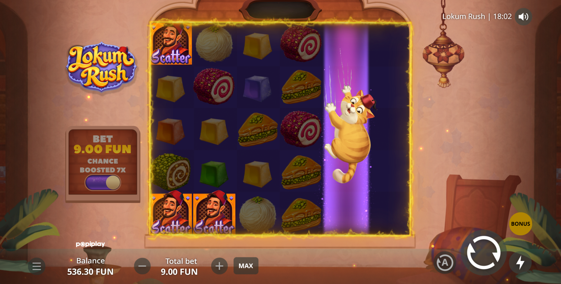 Lokum Rush Chance Booster feature showing 7x odds improvement