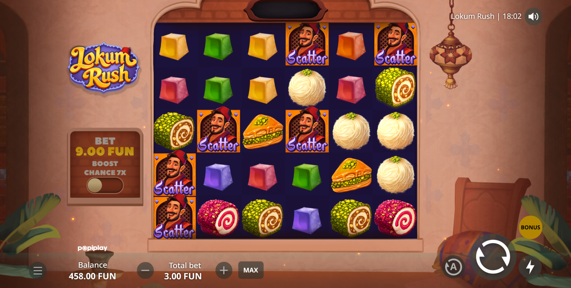 Lokum Rush free spins bonus round in action
