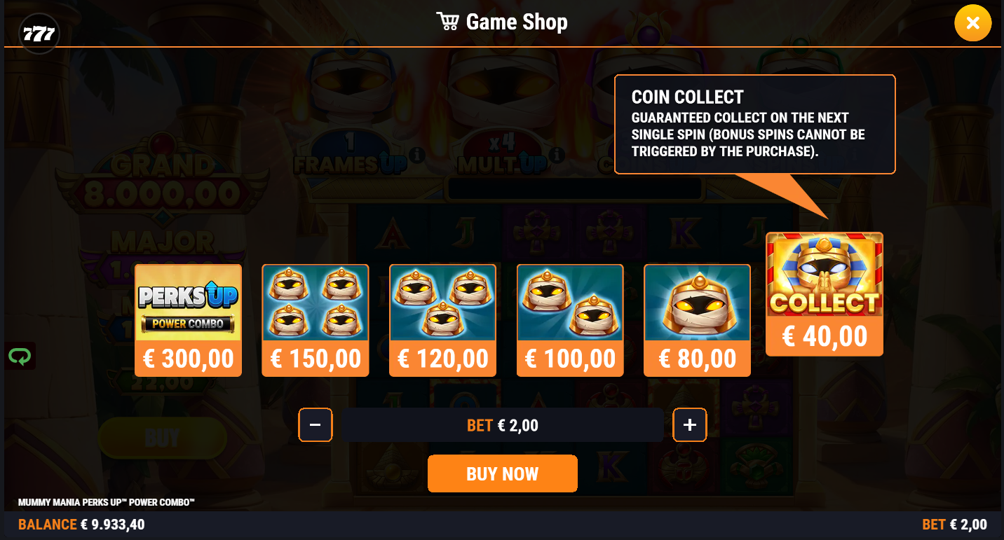 Mummy Mania Perks Up Power Combo buy features available