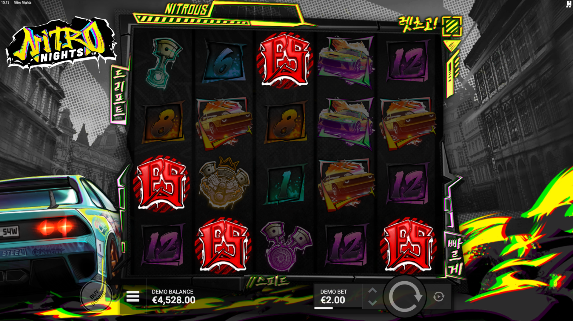 Nitro Nights Tokyo Free Spins triggered by 4 scatter symbols with global multiplier active