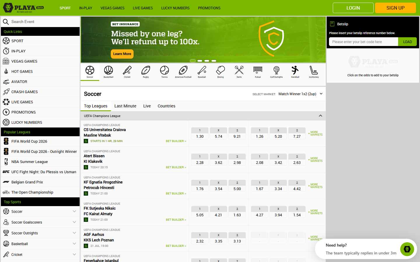 Playa Bets Homepage
