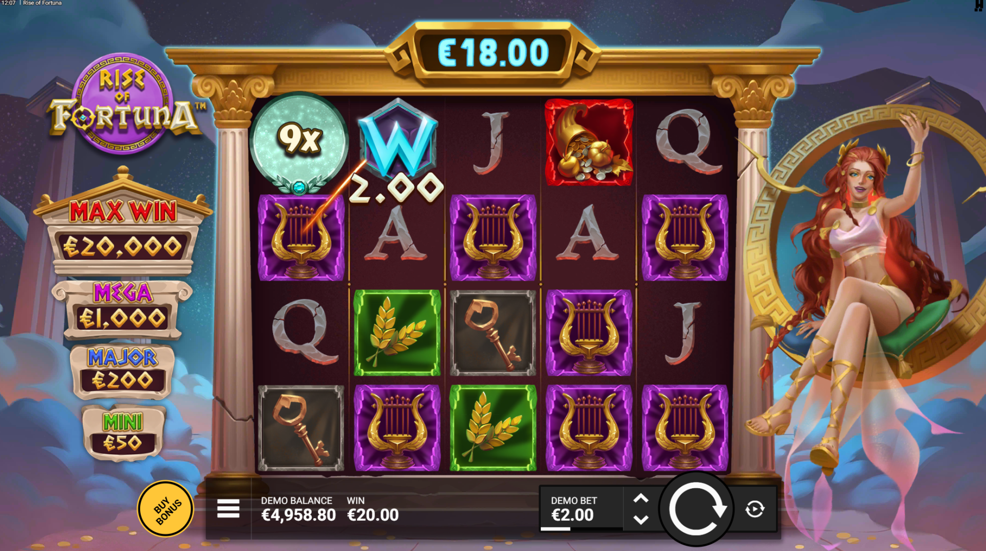Rise of Fortuna slot base game screenshot