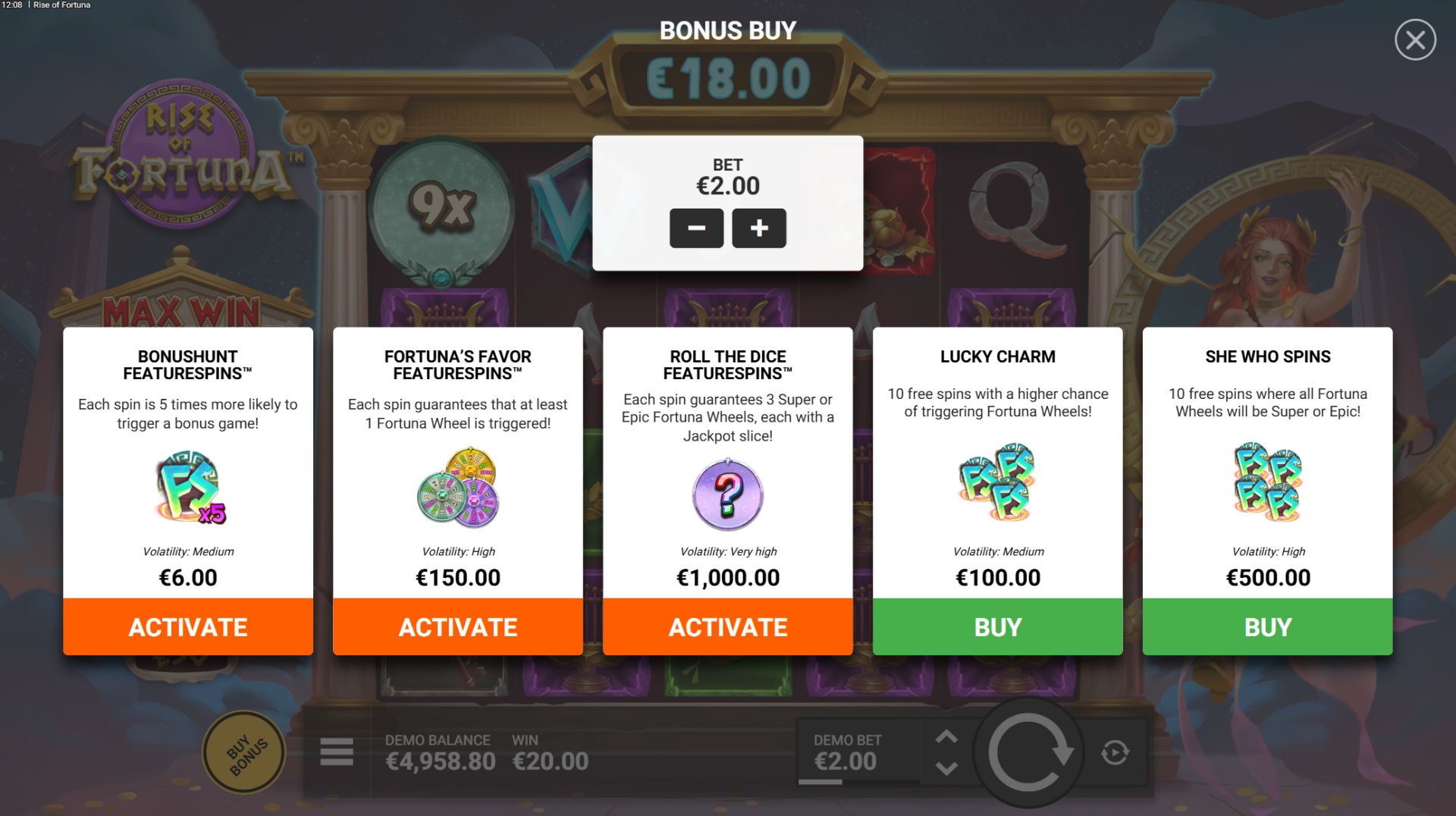 Rise of Fortuna slot bonus buy options