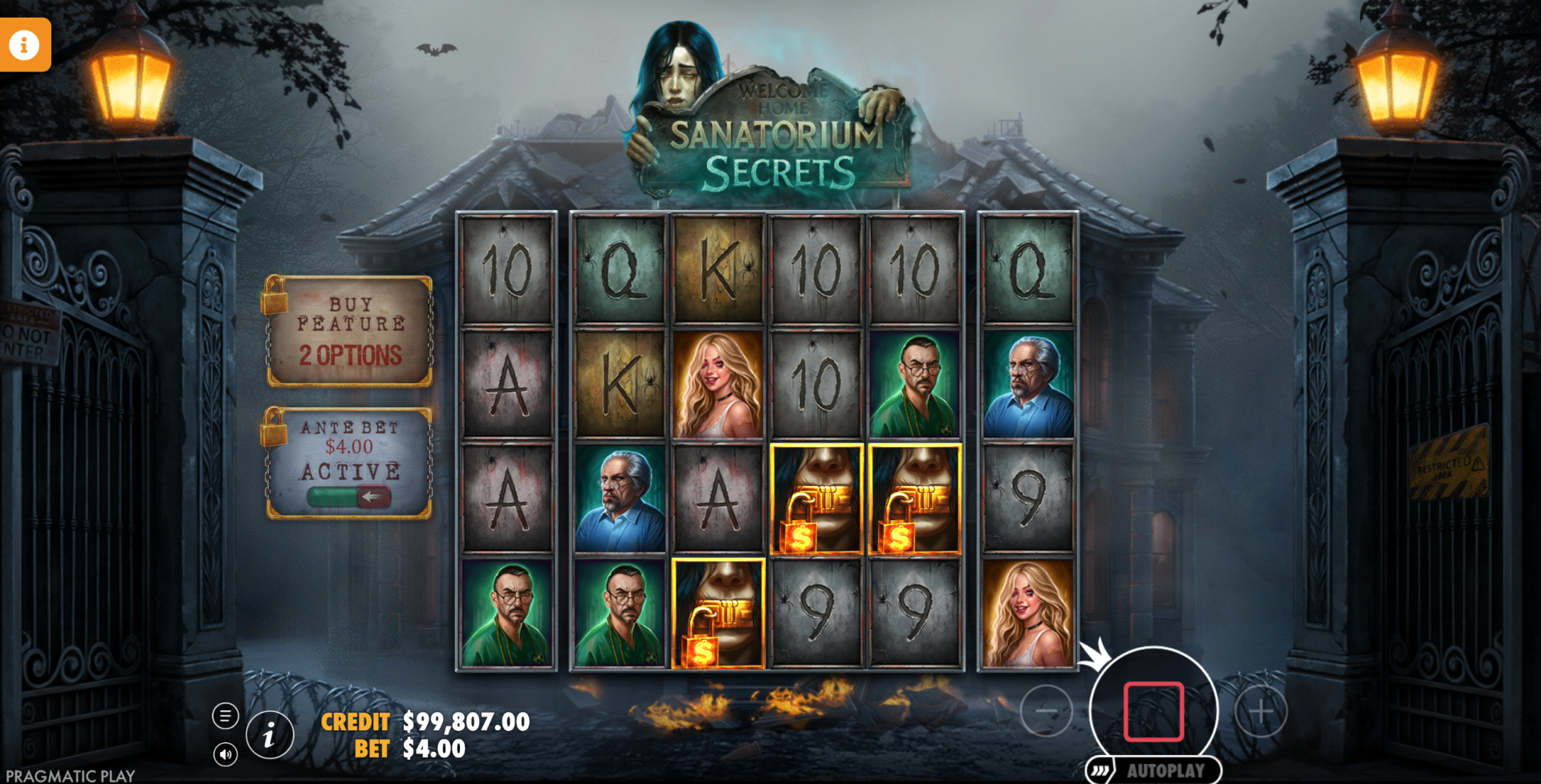 Sanatorium Secrets bonus round with Ante Bet activated