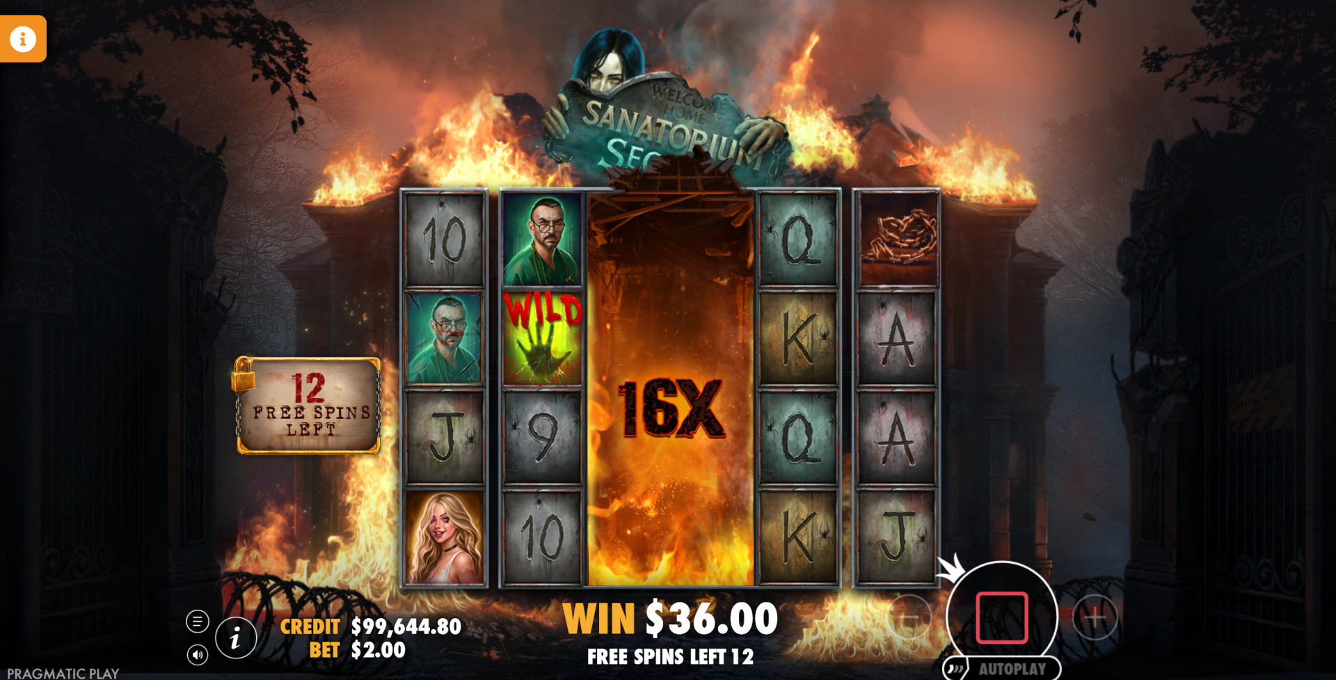 Sanatorium Secrets Super Free Spins bonus round in progress