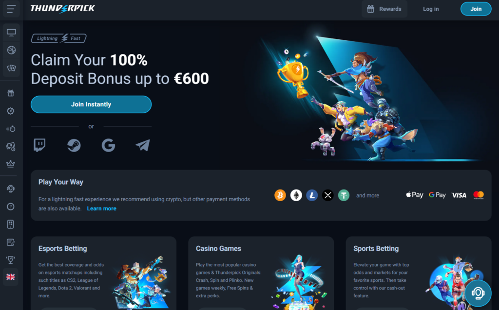 thunderpick casino homepage screenshot