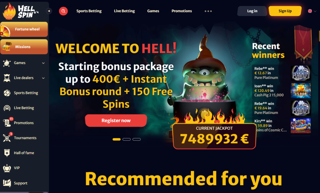 hell spin casino homepage
