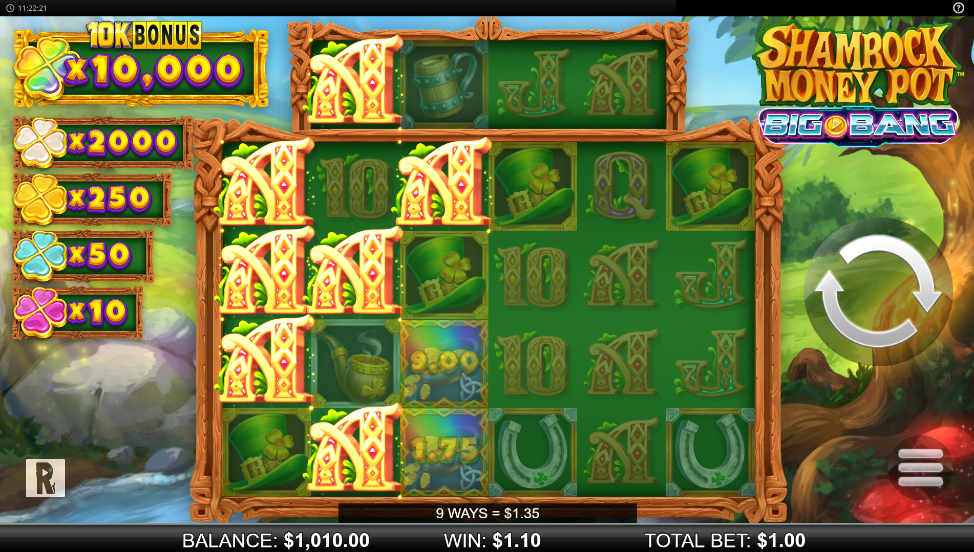 Shamrock Money Pot Big Bang - up to 10,000 ways to win feature