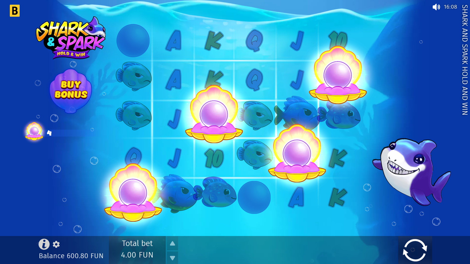Shark and Spark Hold and Win scatter symbols landing on the reels