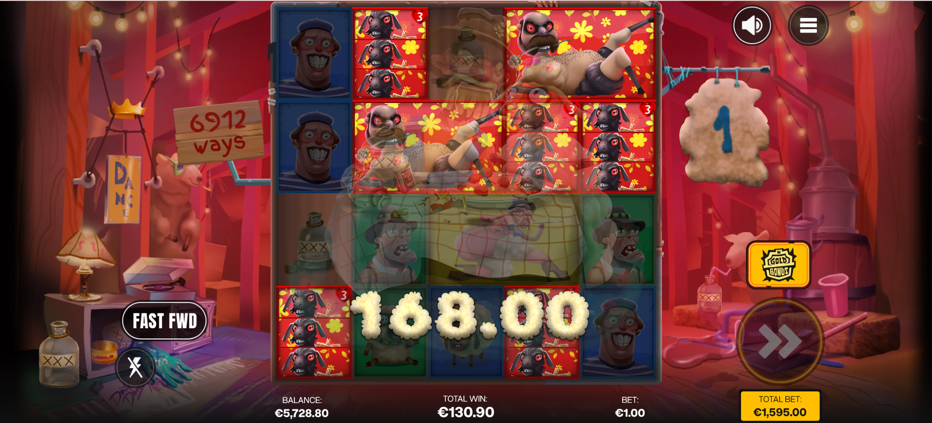 Sheeple free spins bonus round with reduced low-value symbols