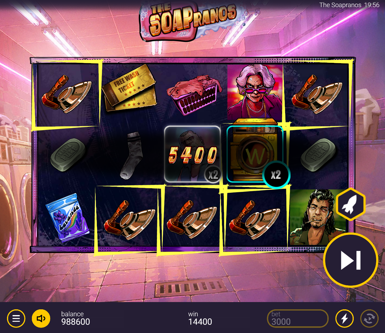 The Soapranos slot base game 5x3 grid with cascading reels