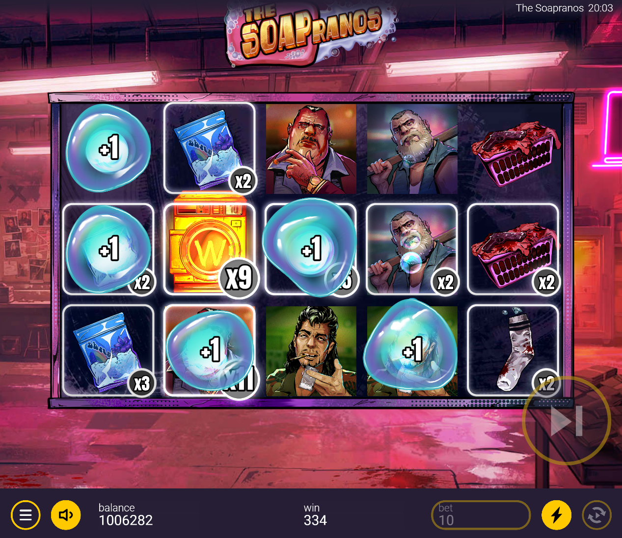 The Soapranos slot a big win during Super Free Spins with stacked multipliers