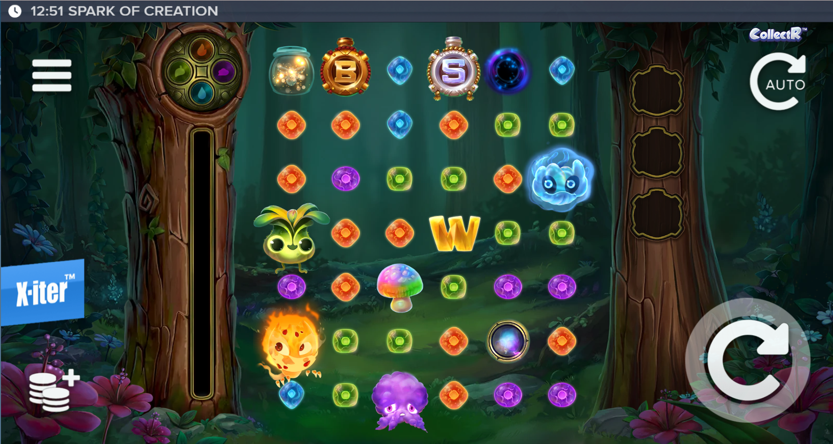Spark of Creation base game - 5x6 grid with creature symbols and evolution meter