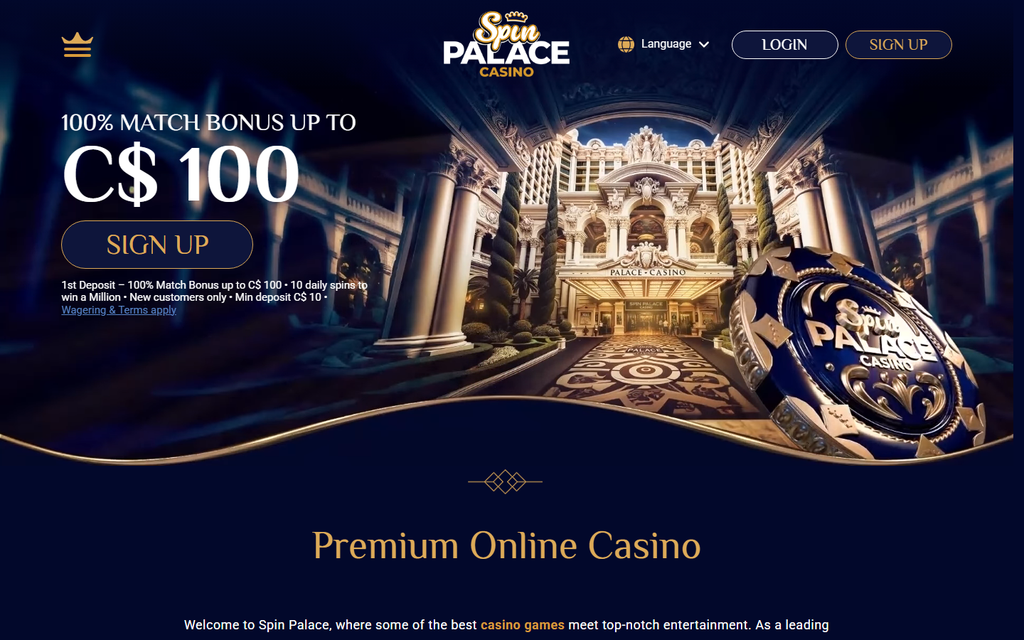 Spin Palace Homepage