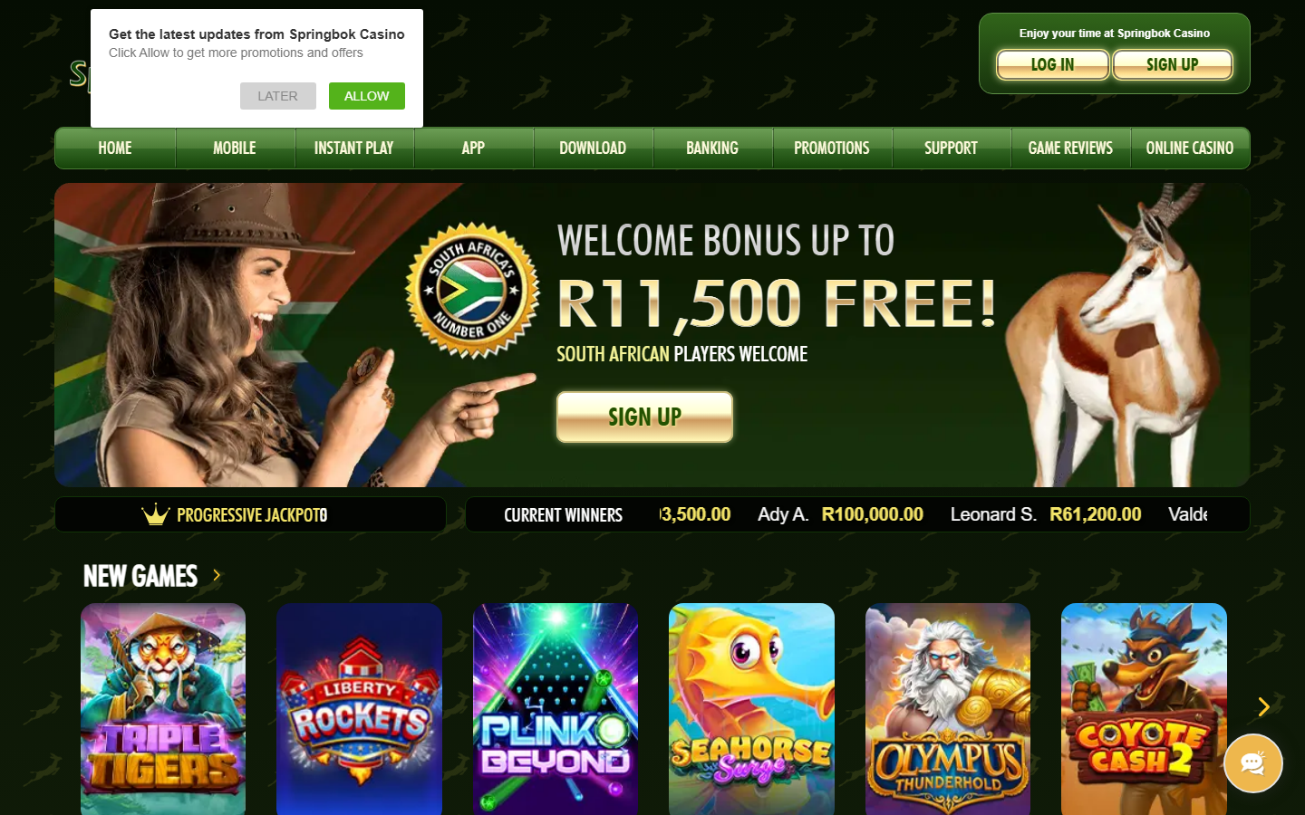 Springbok Casino Homepage