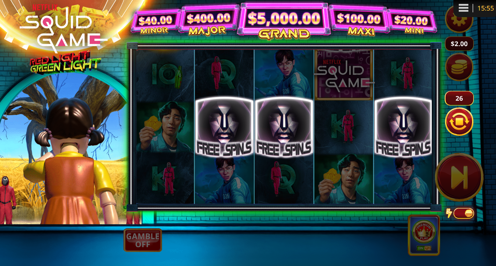 Squid Game: Red Light, Green Light Free Spins feature activated