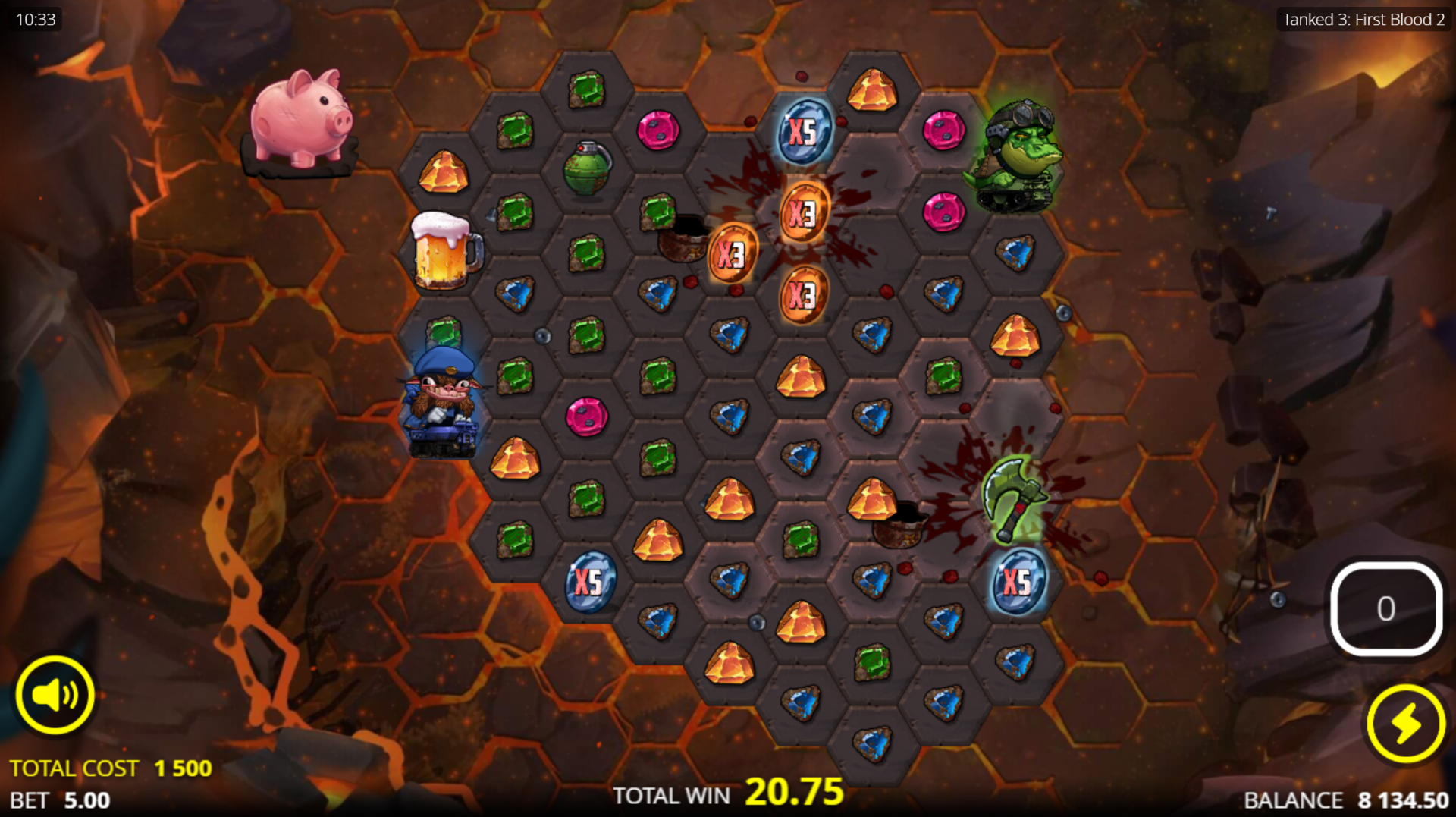 Tanked 3: First Blood 2 Reaper Spins feature with sticky coins
