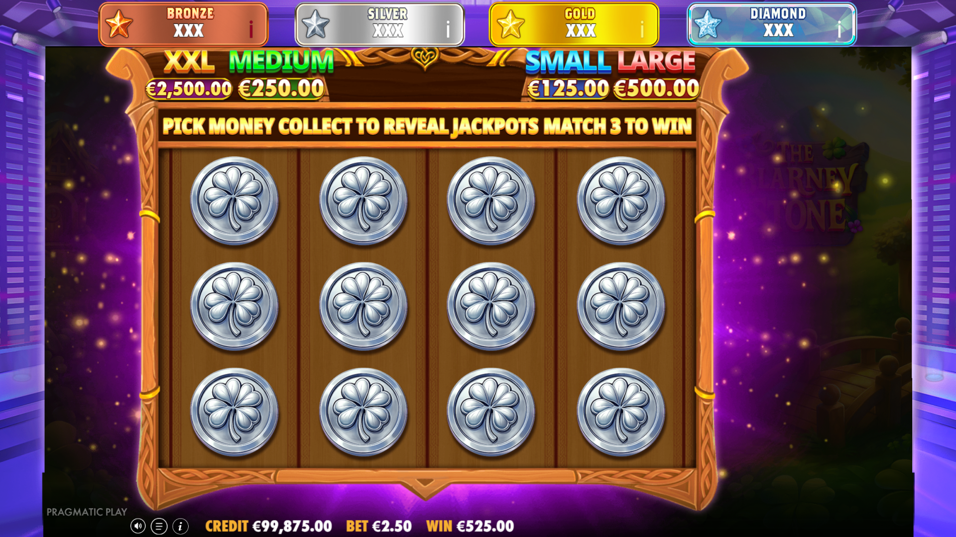 The Blarney Stone Jackpot Reveal Bonus pick-and-match feature