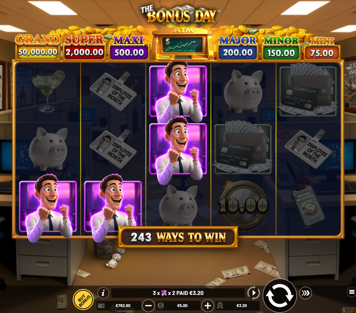 The Bonus Day base game showing the 5x3 reel grid
