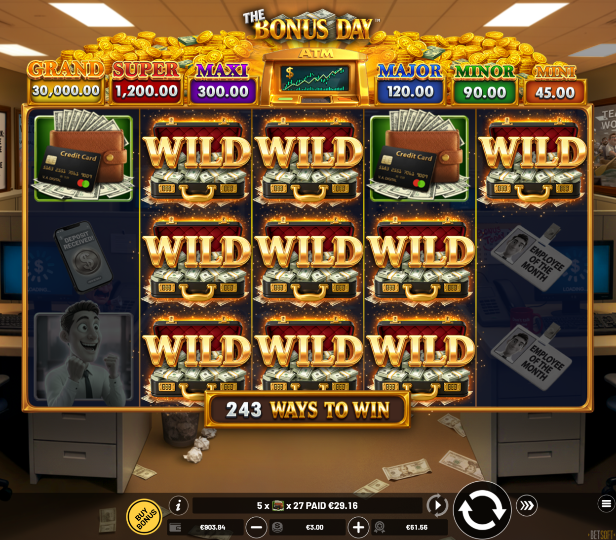 The Bonus Day Random Wilds feature placing wilds across the reels