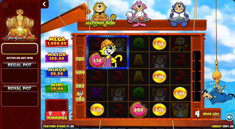 Top Cat Dining For Dollars Building Cash Feature with cash coins and expanding grid mechanic