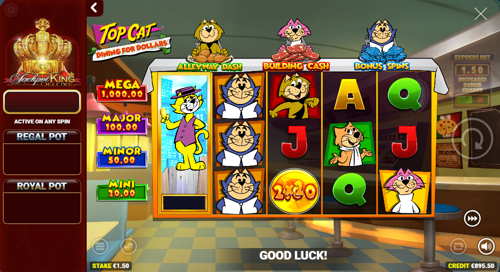 Top Cat Dining For Dollars Collect Feature showing a multiplier coin collect trigger