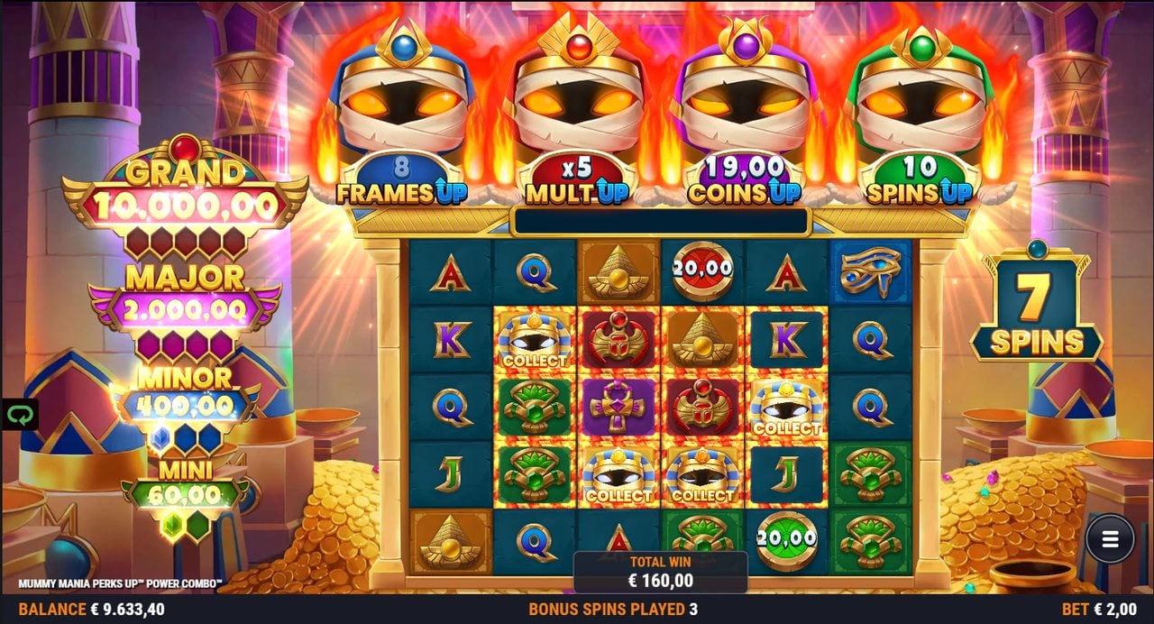 Mummy Mania Perks Up Power Combo top feature bonus spins